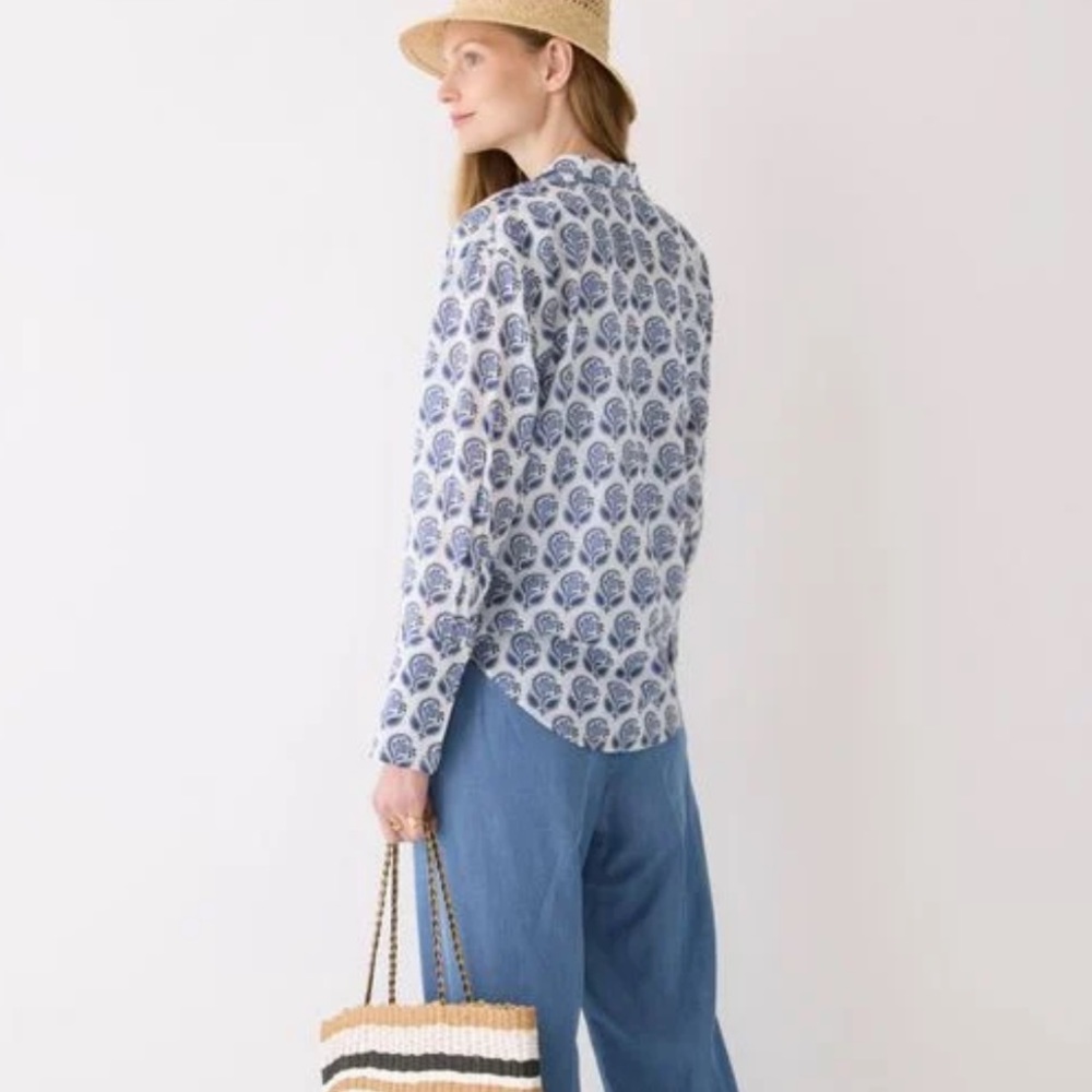JCREW Blue Garçon Cotton-blend Voile Shirt In bouquet block print - Picture 3 of 9
